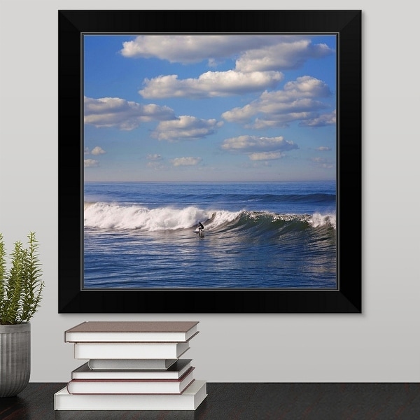 "Surfer riding big wave in Ocean beach, California." Black Framed Print