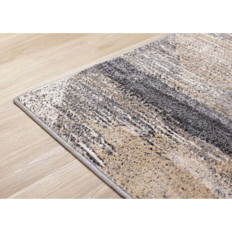 Grey Beige White Distressed Diamond Pattern Living Room Rug