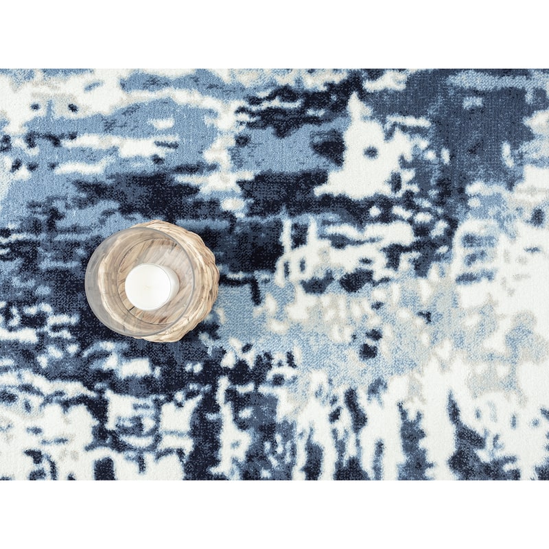 Abani Arto Contemporary Blue Distressed Indoor Indoor Area Rug