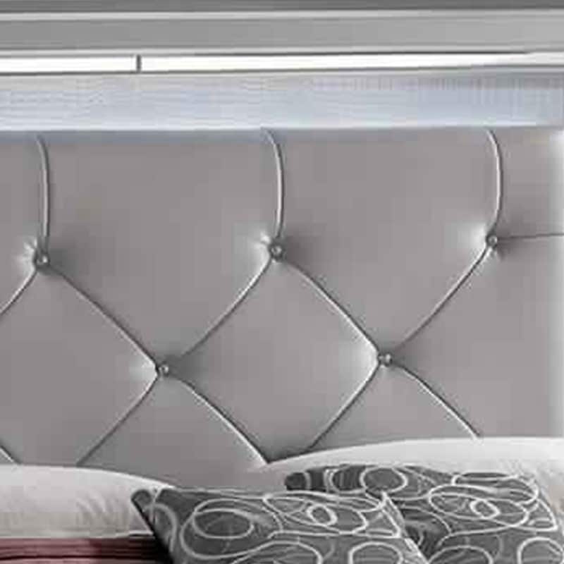 Textured California King Size Bed with Silver Trim Accents, Beige