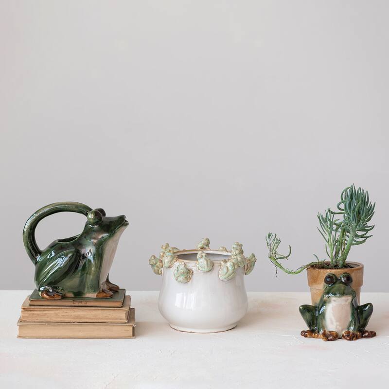 Decorative Stoneware Planter on Rim