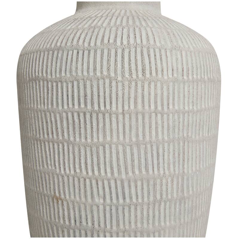 Cream Ceramic Textured Decorative Vase with Linear Pattern - 12"W, 23"H