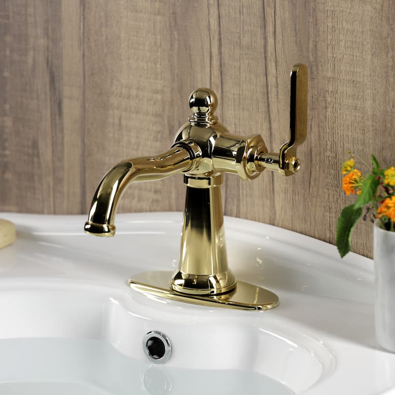 Kingston Brass Knight Single-Handle 1-Hole Deck Mount Bathroom Faucet with Push Pop-Up and Deck Plate