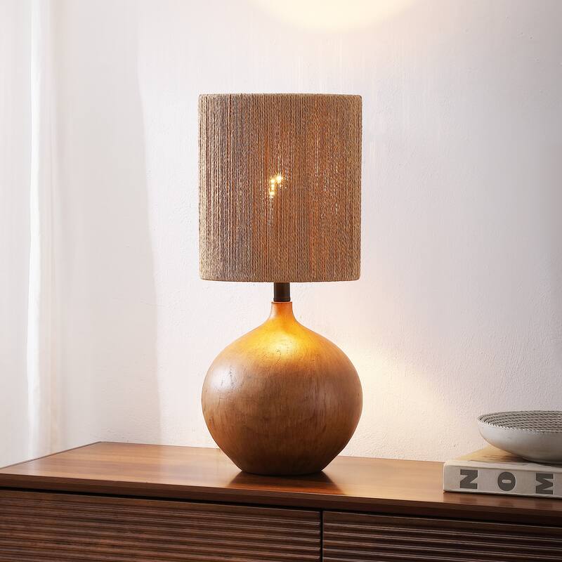 Abram 22.75" Resin/Metal Round Table Lamp with Paper Rope Shade, By JONATHAN Y