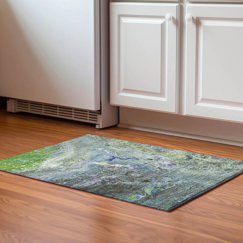 Premium Washable Super Soft Contemporary Mayfield Rug - Green - 1' 8" x 2' 6" - Rectangle