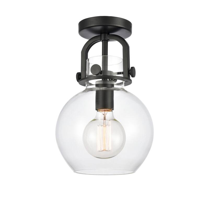 Innovations Lighting Newton Sphere - 1 Light 8" Arched-Frame Flush Mount Light - Clear/Matte Black