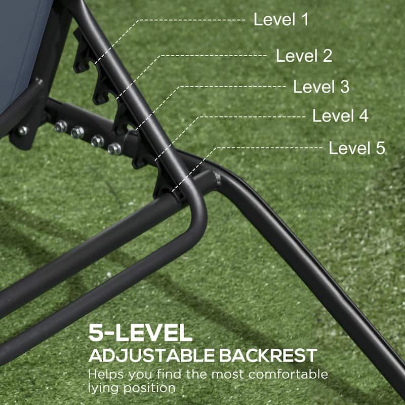 2PCS Outdoor Chaise Lounge Chairs with 5 Level Adjustable Backrest