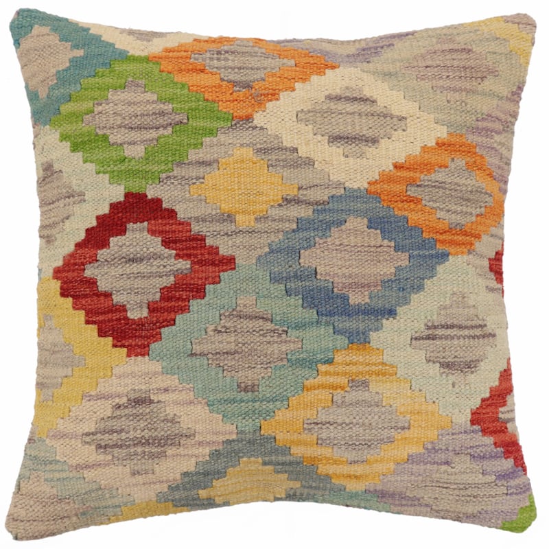 Tribal Mann Turkish Hand-Woven Kilim Pillow - 18'' x 18''