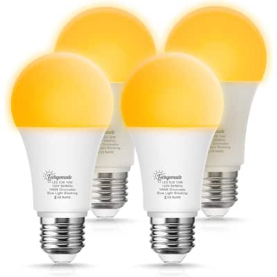 Yellow LED Light Bulbs [ 4 Pack ], A19 Bug Light Bulb Outside, 2000K Dimmable E26 Bug Lights 10W(60W Equivalent) - 3.35
