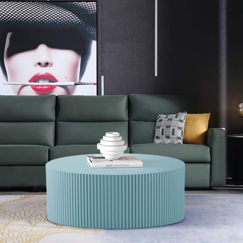 Modern Glam 36 inches Handcraft Relief Side End Round Coffee Table for Living Room