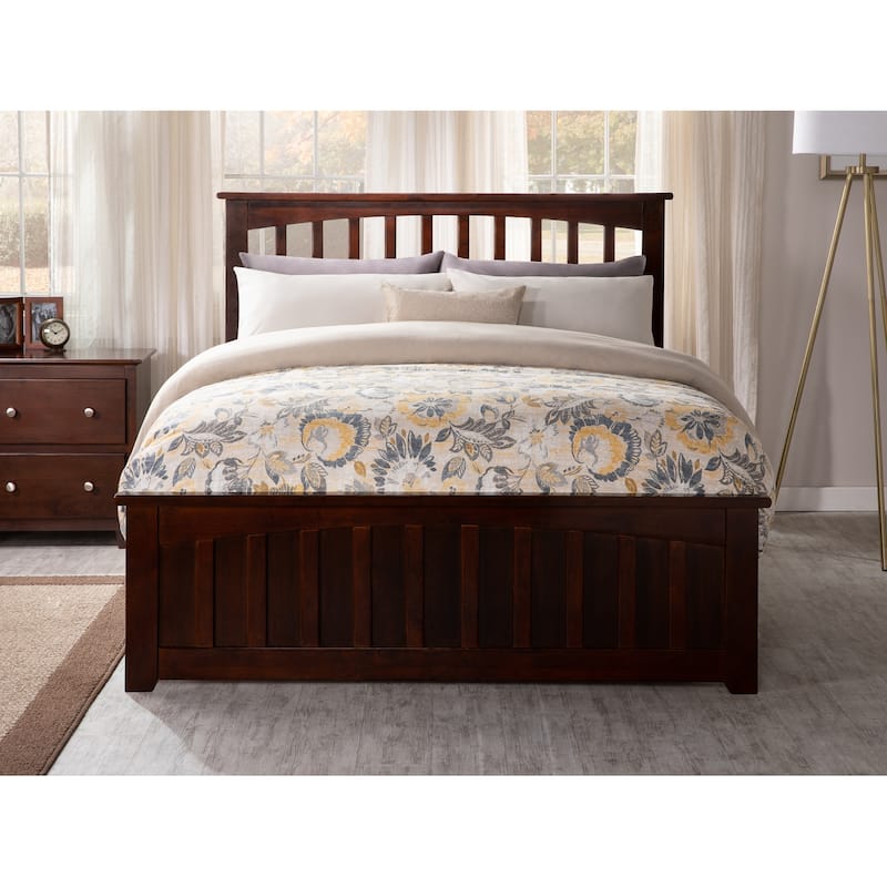 Mission Full Foundation Bed Frame with Matching Footboard in Walnut