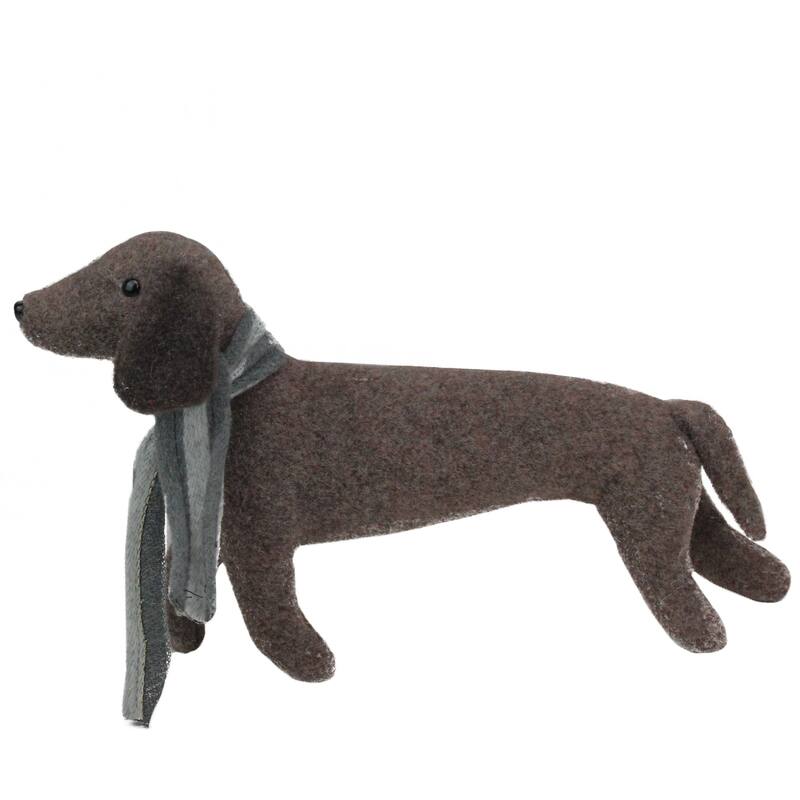 7.5" plush brown dachshund dog with scarf christmas decoration