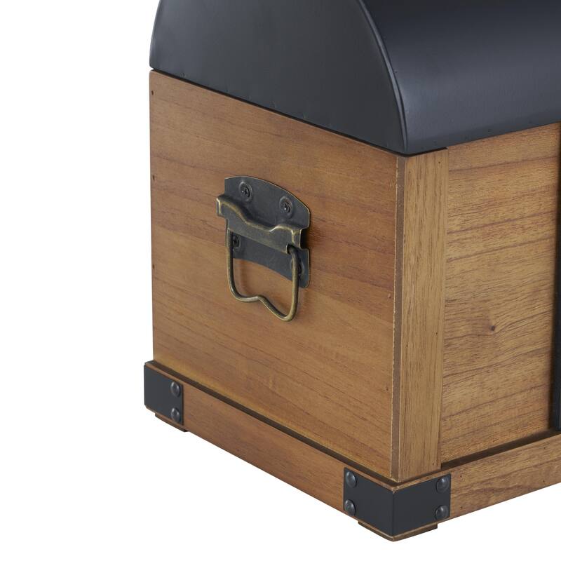 Wooden Studded Storage Decorative Trunk with Black Metal Arched Tops and Vertical Strips - Set of 2 Brown - Roche River Decor