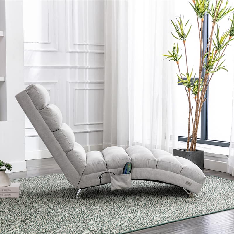 Light Grey 21.65" High Back Upholstered Chaise Lounge Chair with Massage