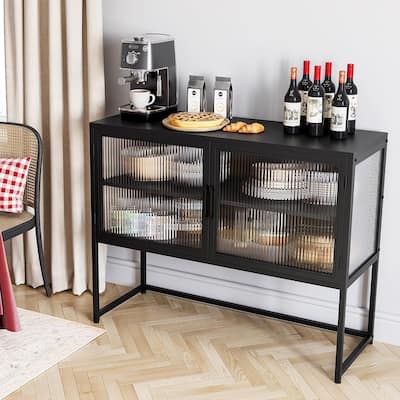 Buffet Cabinet with Glass Doors, Sideboard Cabinet with Adjustable Shelves