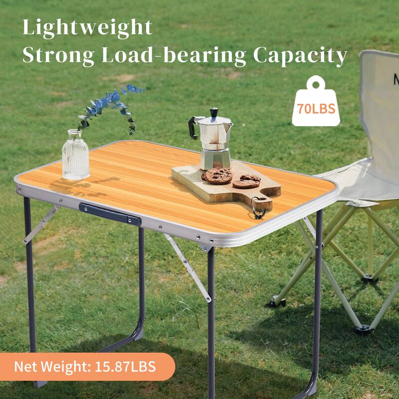 Portable 2.3ft Aluminum Folding Table for Outdoor Camping - 27.56" x 19.69" x 23.62"