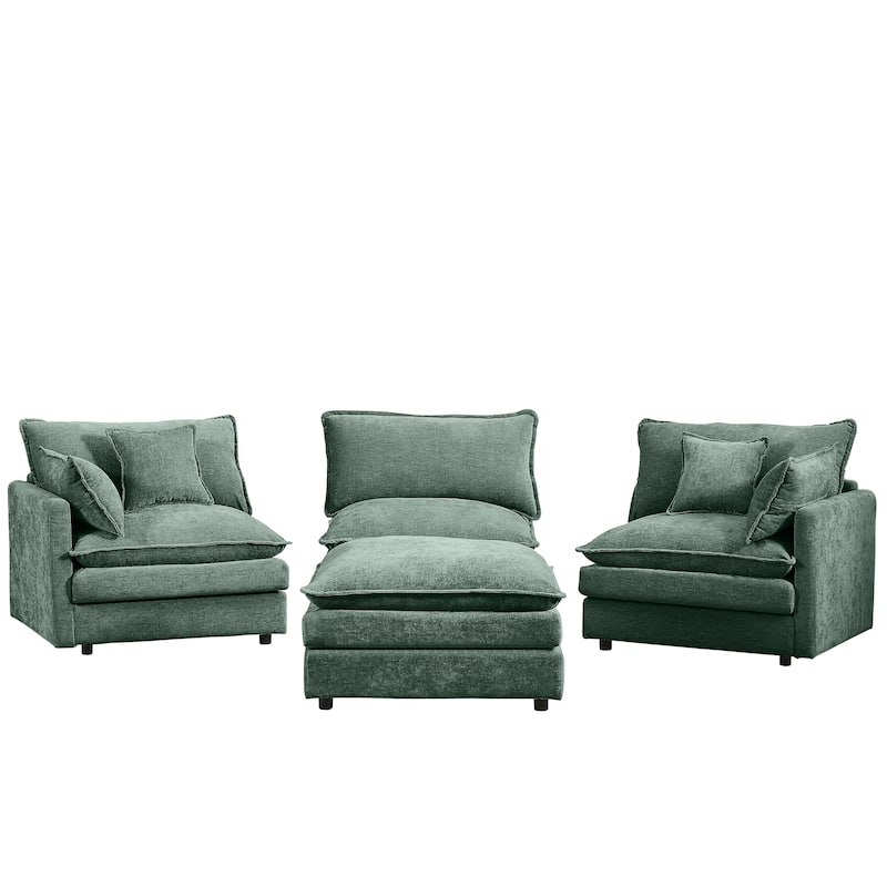 GDFStudio - Chenille Modular 3-Seater 102" L-Shaped Sectional Sofa with Ottoman