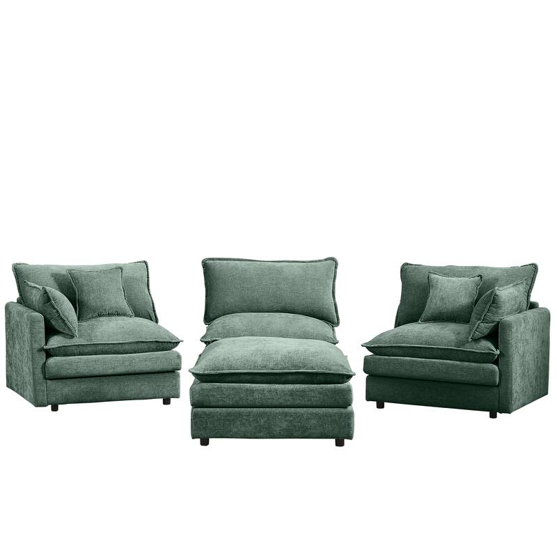 Modular Sectional Sofa, 102 Inch L Shaped Couch Set for Living Room, 3-Seater Comfy Cloud Couches with Movable Ottoman