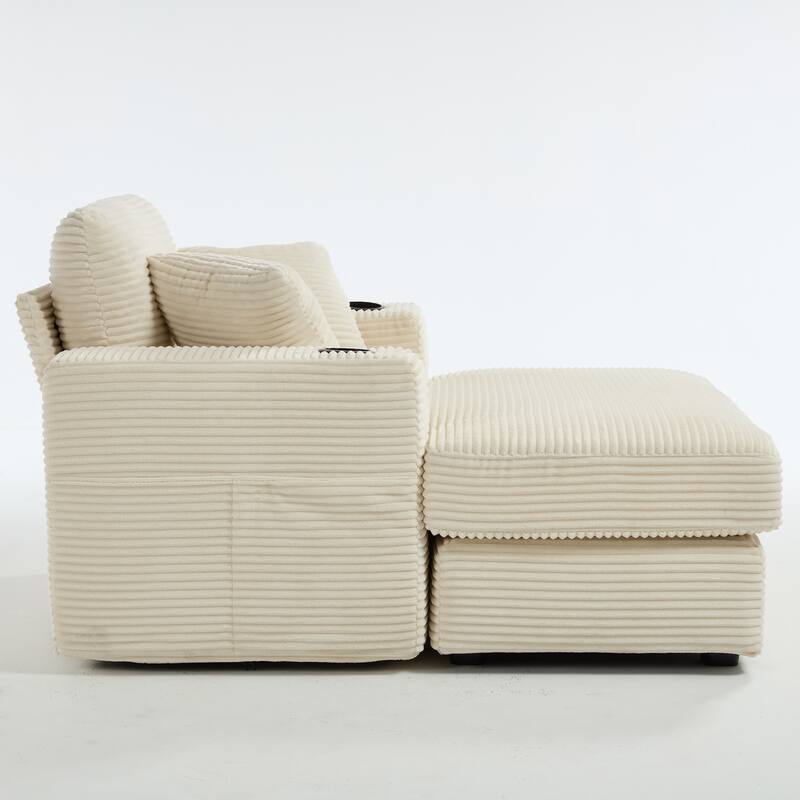 Corduroy Upholstered Chaise Lounge Sofa,Magazine bag,Detachable Cushions Deep Seat for Living Room Office