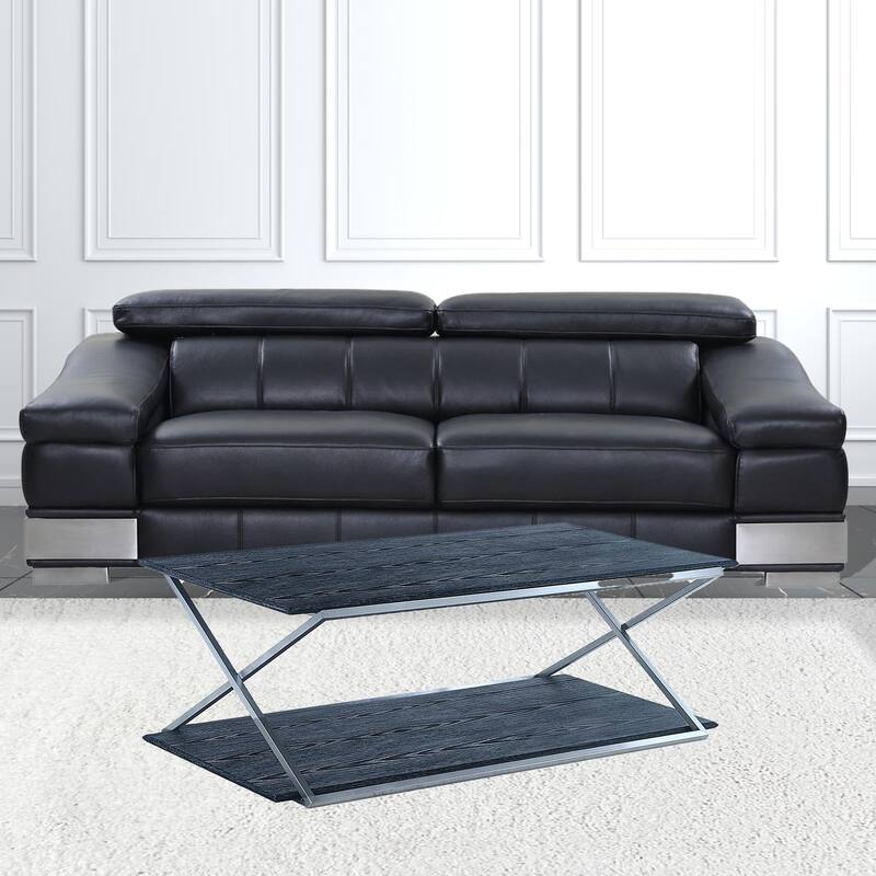 HomeRoots 51" Black And Silver Stainless Steel Coffee Table With Shelf - 51
