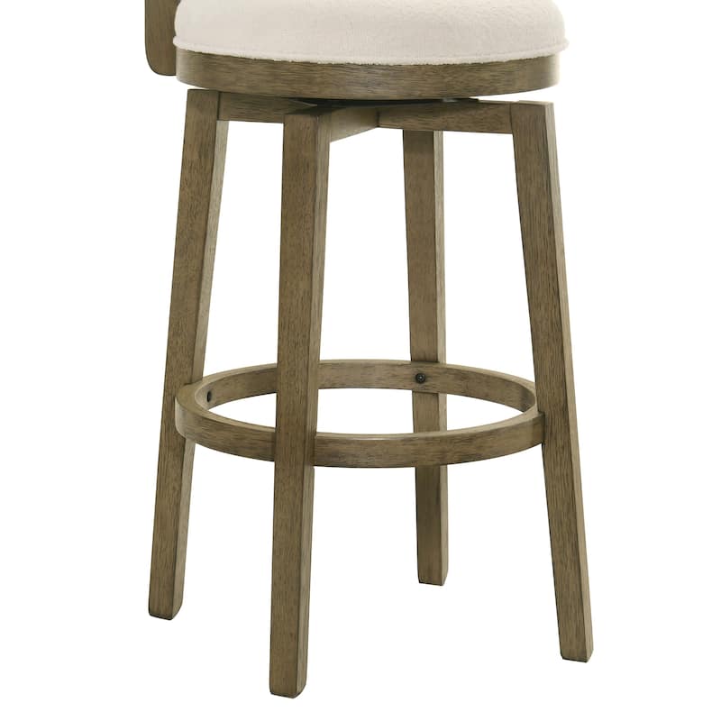 Winsley Coastal Modern Swivel Wood Counter Height Kitchen Bar Stool with White Boucle Fabric Upholstered Seat