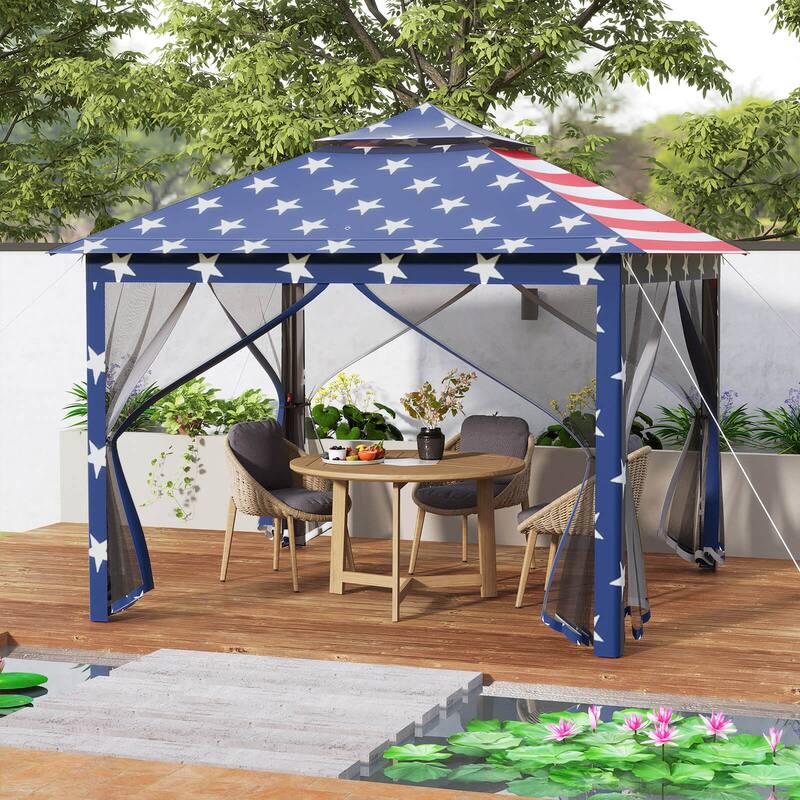 Costway 11'x11' 2-Tier Pop-Up Gazebo Tent Portable Canopy Shelter