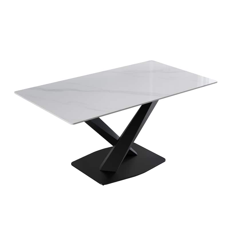 71" X-base Modern Rectagular White Marble Dining Table
