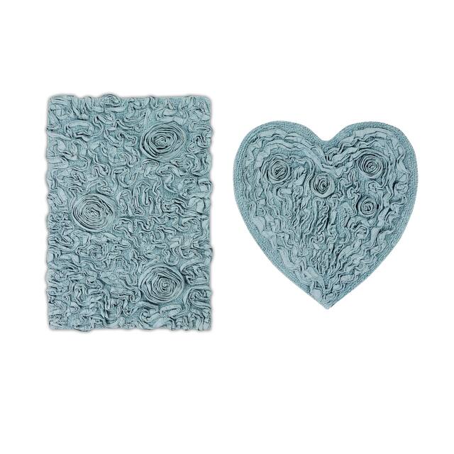 Home Weavers Bellflower Collection Absorbent Cotton 2 Piece Set Machine Washable Bath Rug - Blue