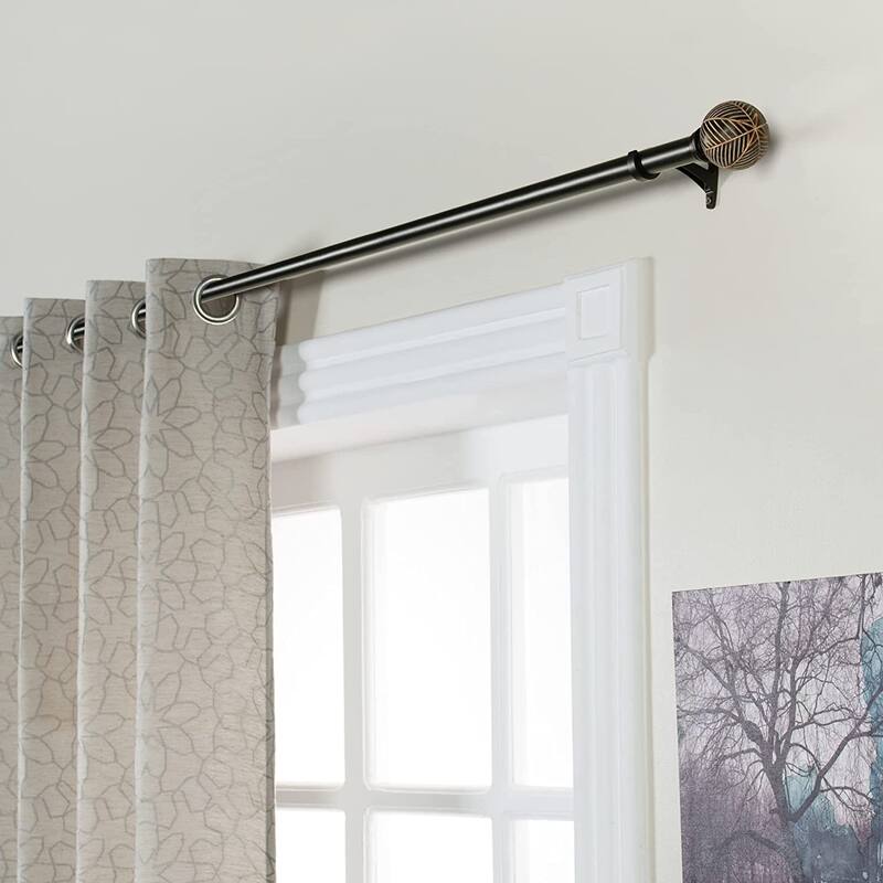 1 Inch Adjustable Black Curtain Rod for Windows & Doors Curtains with Moroccan Ball Finials & Brackets Set -By Deco Window