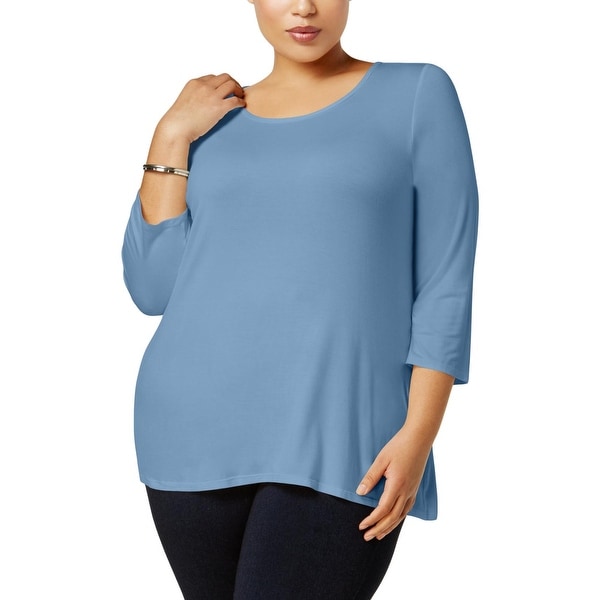 NY Collection Womens Plus Pullover Top 3/4 Sleeves Scoop Neck