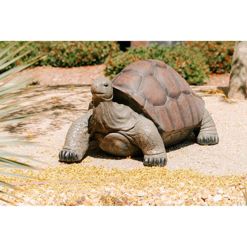 XBrand Brown and Black Concrete/MgO Walking Turtle Statue, Indoor or Outdoor Décor, Garden Décor, Turtle Statuary