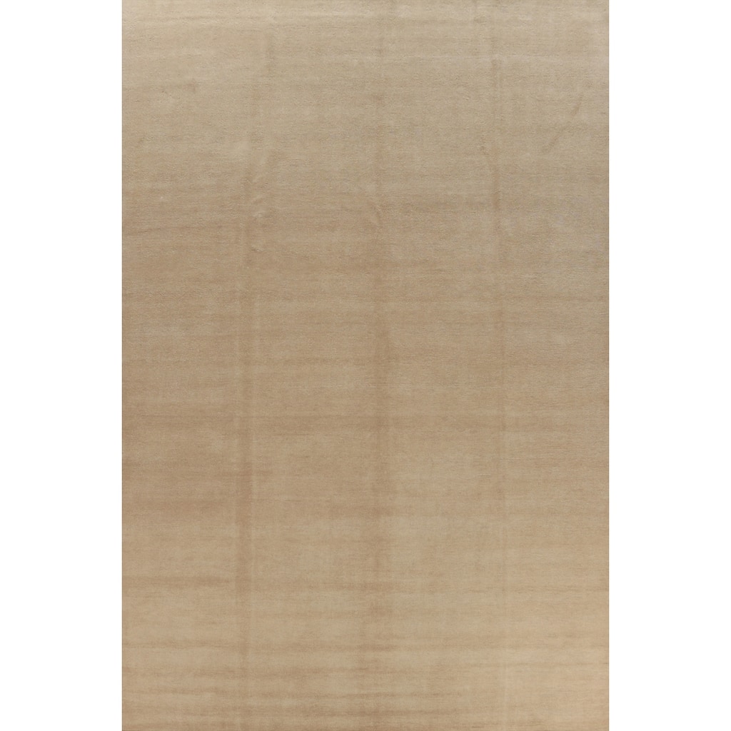 Hand Knotted Oriental 100% Wool Carpet Modern Solid Beige & Ivories Gabbeh Area Rug - 13' 9'' X 9' 11''