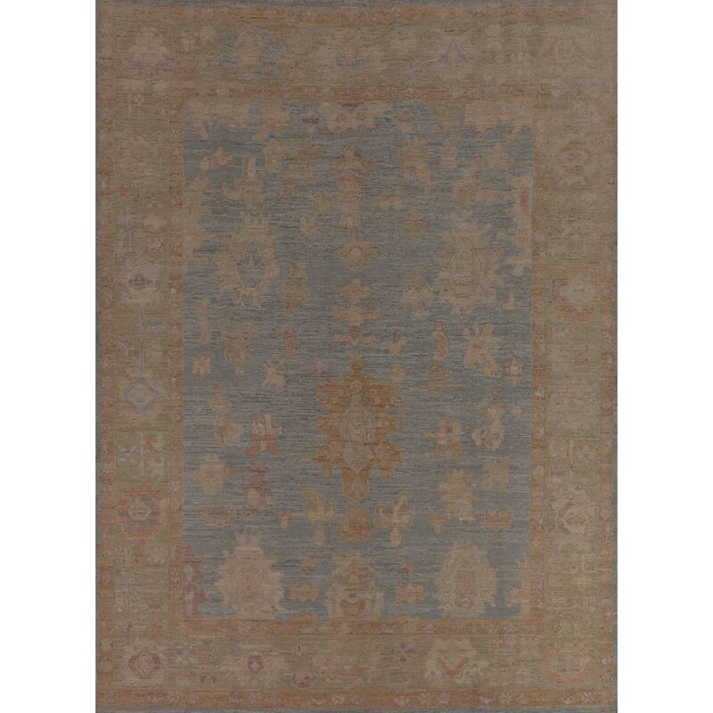Blue Oushak Turkish Area Rug Handmade Vegetable Dye Wool Carpet - 7'10"x 10'0"