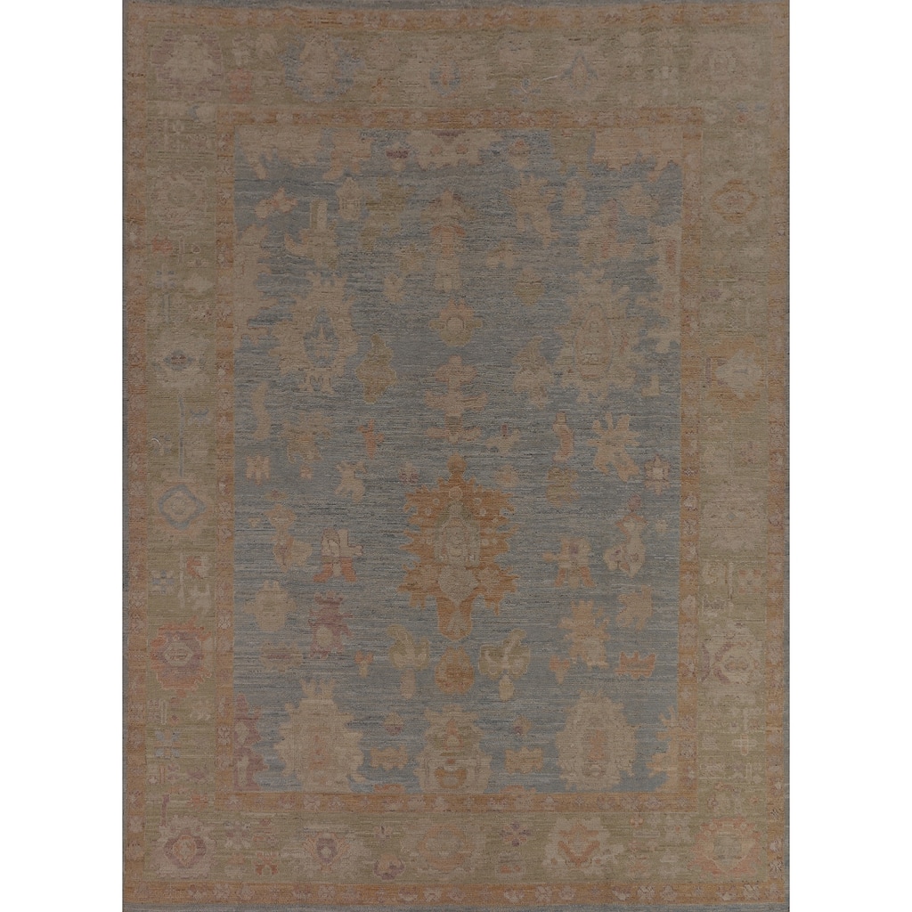 Blue Oushak Turkish Area Rug Handmade Vegetable Dye Wool Carpet - 7'10"x 10'0"
