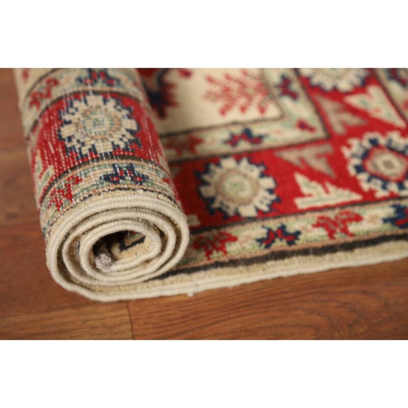 Geometric Kazak Oriental Rug Handmade Traditional Beige Wool Carpet - 2'0" x 3'0"