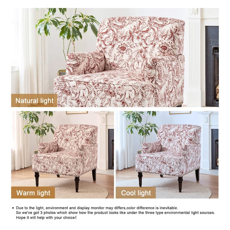 Linen Accent Chairs Nailhead Trim Armchairs with Wooden Legs