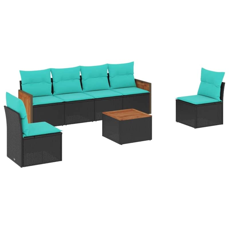 vidaXL 6 Piece Patio Sofa Set with Cushions Black Poly Rattan
