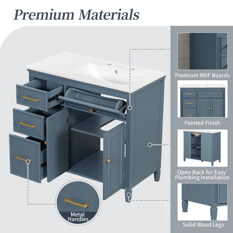 Christopher Knight Home-Vonhart 36" Bathroom Vanity with Ceramic Sink