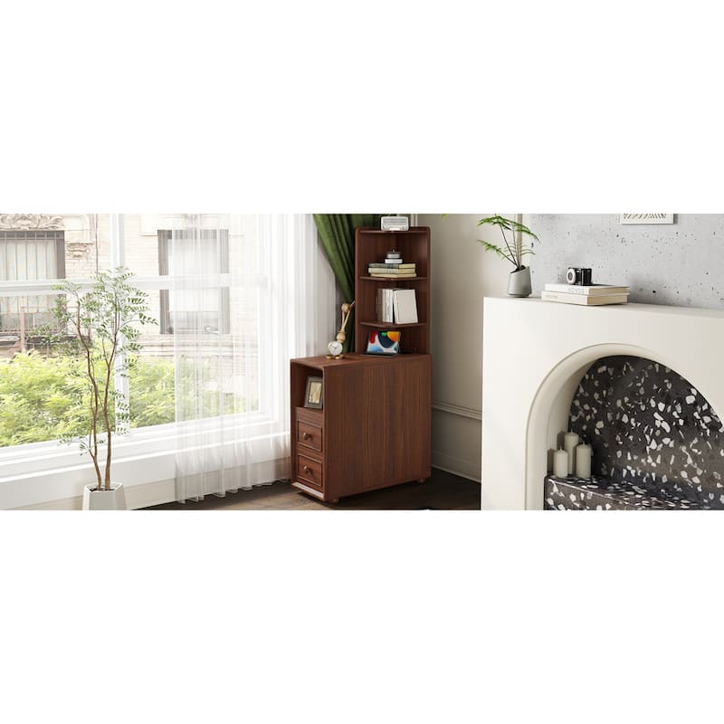 Roomfitters 47" Tall End Table, Corner Shelf Nightstand with Wooden Legs for Bedroom, Walnut