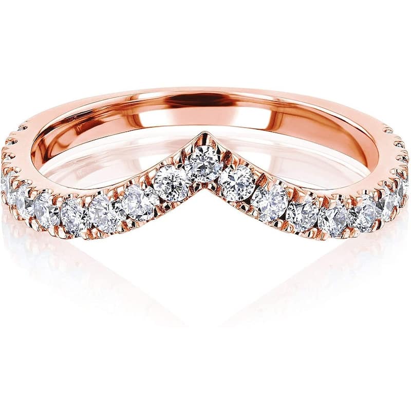 Annello by Kobelli 14k Solid Gold Chevron Point Diamond Ring (GH/I)