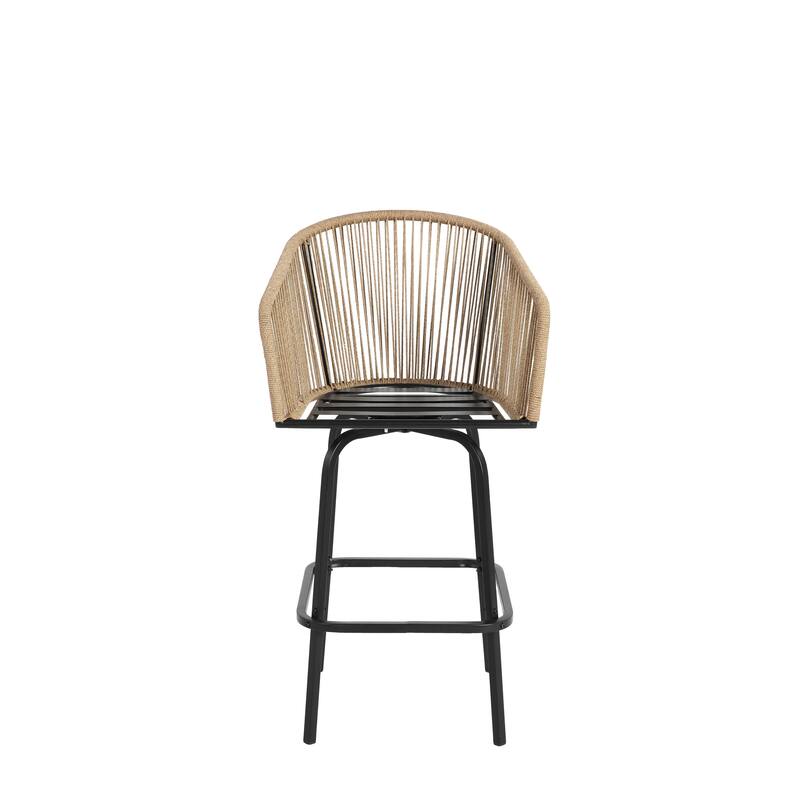 Outdoor Bar Stools Set of 2, 2-Piece Patio Bar Stools with Armrests, All Weather Rattan Bar Chairs with Backrest, Bar Stools