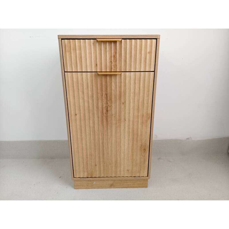 10-Gallon Woodgrain Tilt-Out Trash Can Cabinet Wooden Garbage Recycling Cabinet with Wave-Textured Hideaway Drawer&Pull-Out Bin