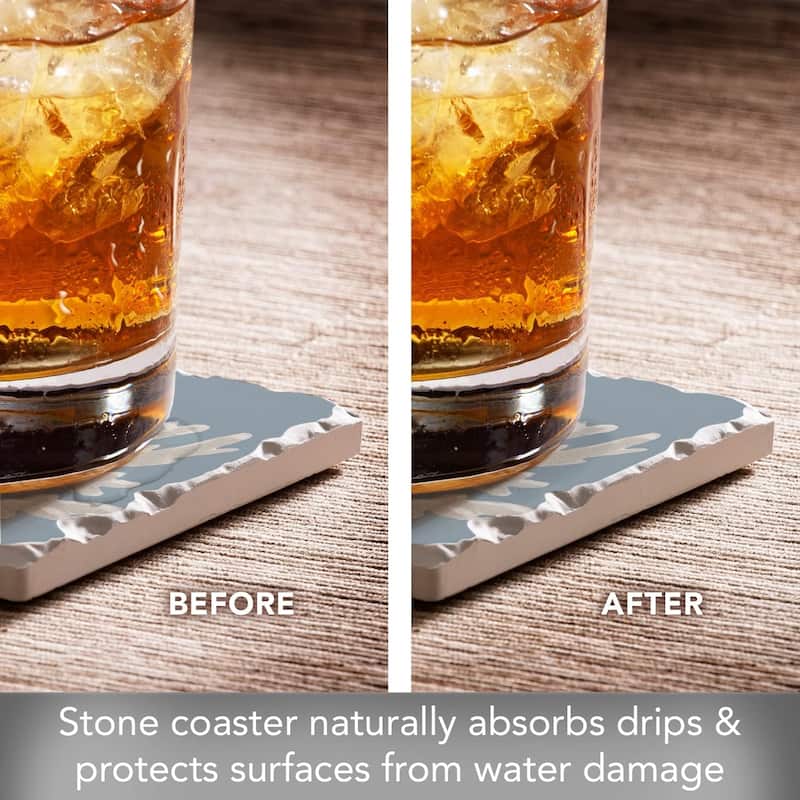 Absorbent Stone Tumbled Tile Coasters, Fan Palm II, Set of 4