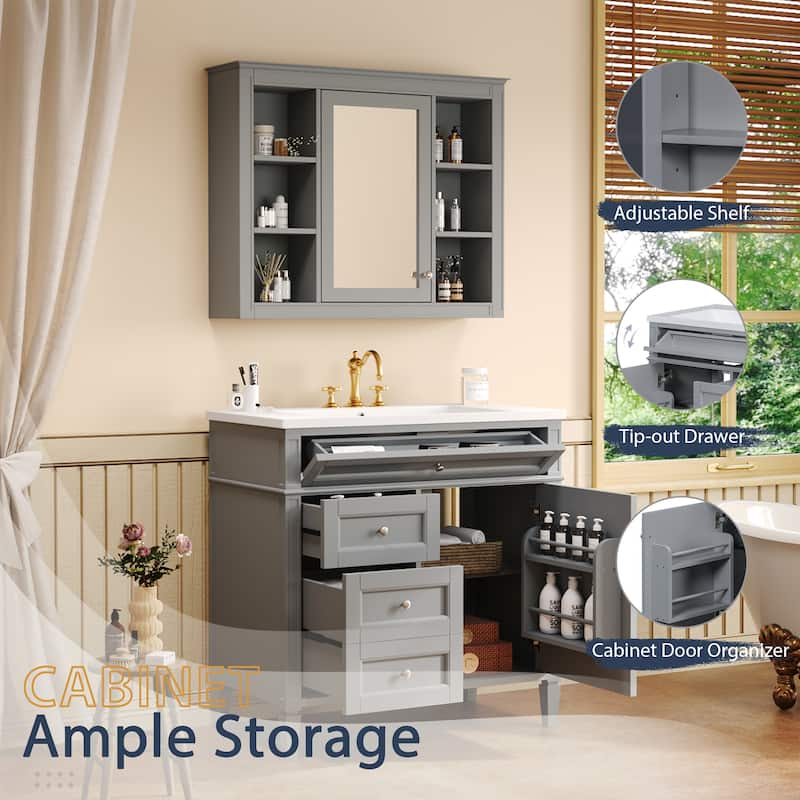 Roomfitters 36 Inch Bathroom Vanity with Sink and Mirror Cabinet, Storage Cabinet with 2 Doors and 4 Drawers