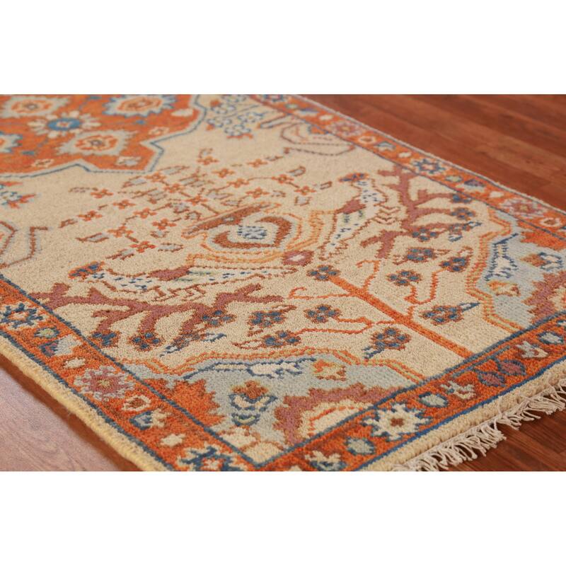 Hand Knotted Oriental 100% Wool Carpet Transitional Medallion Peach Oushak Area Rug - 5' 11'' X 2' 6''