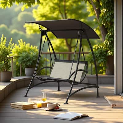 Steel Frame 2-Seat Patio Swing with Adjustable Canopy, Textilene Fabric and 700lb Capacity