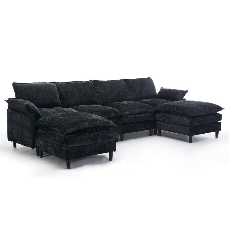 Oversized U Shaped Sectional Couch, Comfy Cloud Modular Sectional Sofa with 2 Ottoman Deep Seat Chenille Modern Cloud Sofa