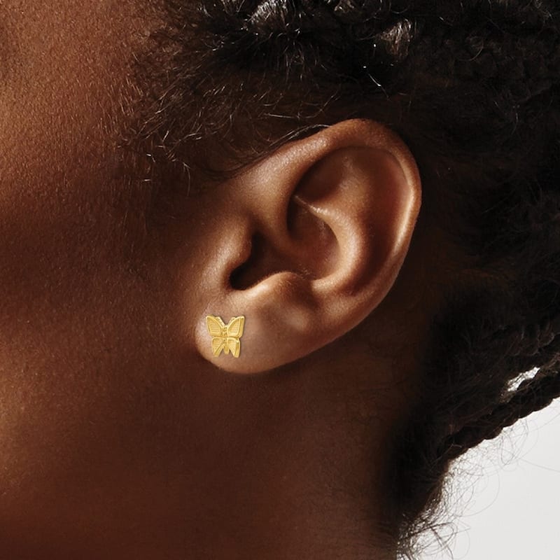 Curata 10k Yellow Gold 7x9mm Textured Butterfly Post Earrings