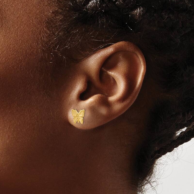 Curata 14k Yellow Gold Textured Polished Butterfly Post Earrings 8x10mm