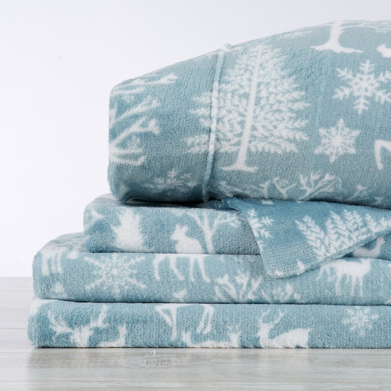 Luxurious Printed Velvet Plush Warm and Cozy Sheet Set.